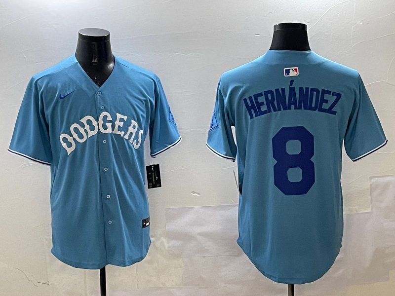 Men's Los Angeles Dodgers Enrique Hernandez #8 Light Blue Jersey